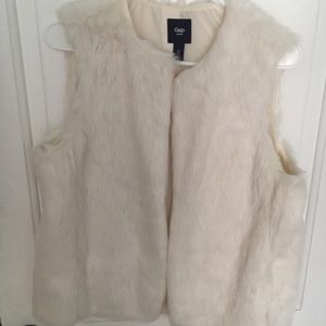 White faux fur vest